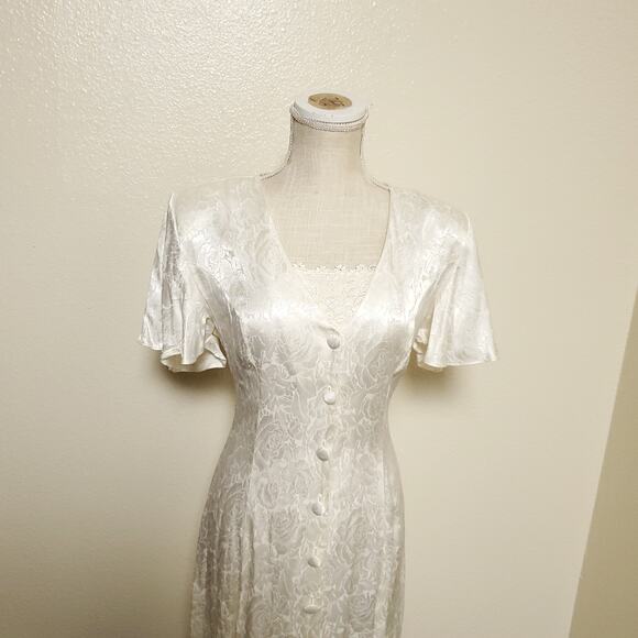 Vintage JODY Ivory Bridal Cottage field Corset Embossed Dress - Picture 2 of 15